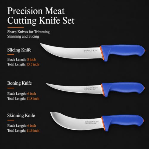 DRAGON RIOT 3-Piece Boning Butcher Knife Set 8inch, Stainless Steel - color: 3-Pcs