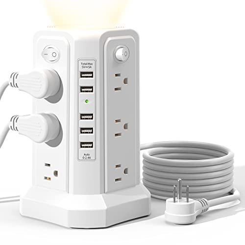 Surge Protector Power Strip Tower with 5 USB Ports and Night Light - color: White-5 USB A