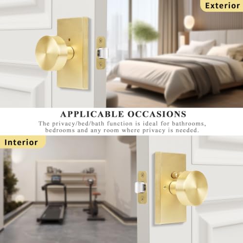Brushed Gold Door Knobs Brass Privacy Door Knobs Interior with Lock - color: Brushed Gold