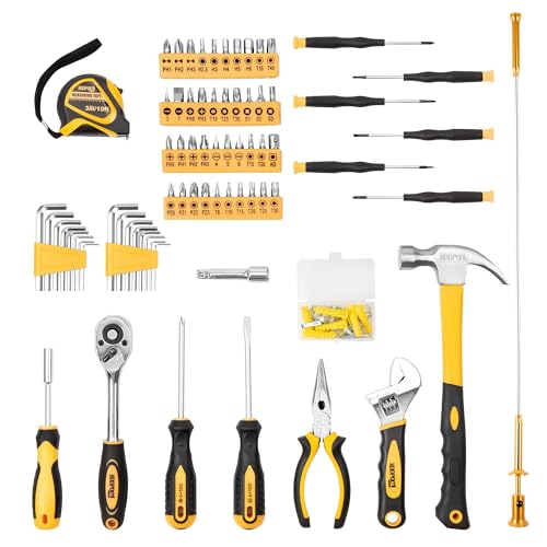 Home Tool Kit with Breaker Bar & Extension Bar Set - General Household Repair Hand Tools (Hammer, Pliers, Wrench) Includes Socket Adapters & Heavy Duty Leverage Bars for DIY Auto Repair & Maintenance