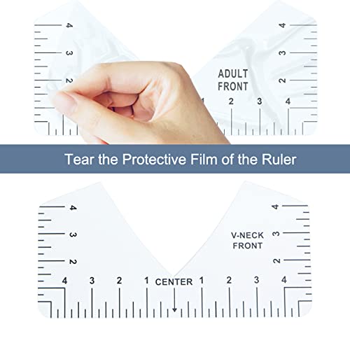 9Pcs Tshirt-Ruler Guide to Center Vinyl, Transparent V-Neck/Round PVC Ruler for Alignment, Heat Press, Children Youth Adult, Front and Back Measurement (10in) - style: Tshirt Ruler-9-Balck