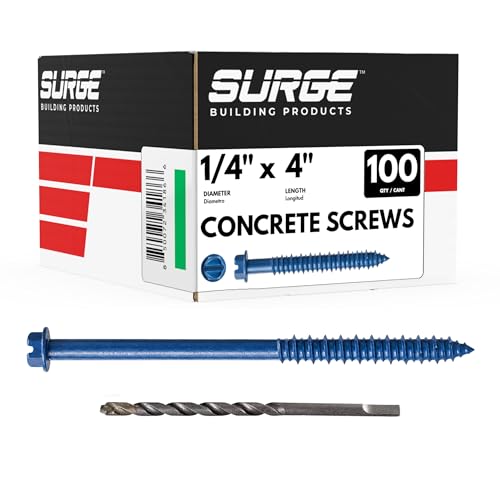 1/4" x 4" Hex Head Blue Concrete Screws with Drill Bit (Box of 100) - size: 1/4" x 4"