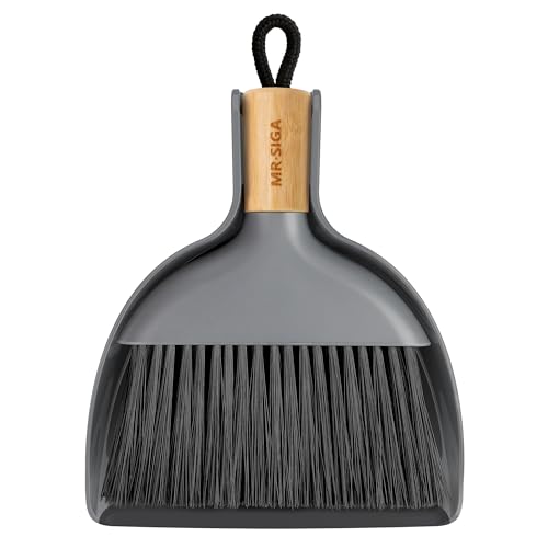 MR.SIGA Mini Dustpan and Brush Set, Bamboo Handle, Gray, 1 Set - color: Gray