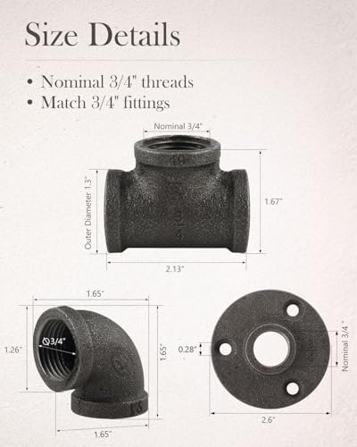 30 Pack 3/4 Inch Cast Iron Pipe Fittings with Elbows Tees Flanges - size: 3/4 Inch