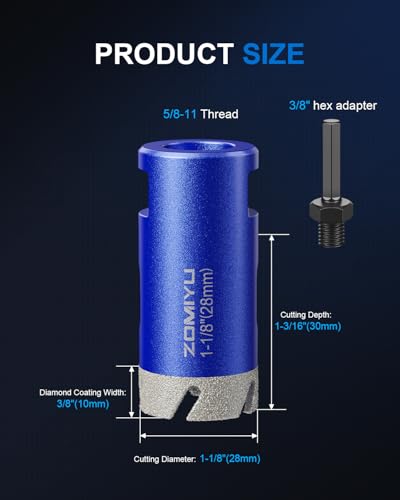 1-1/8" Diamond Hole Saw, Wet/Dry Diamond Core Bit for Tile Granite - size: 1-1/8"(28mm)