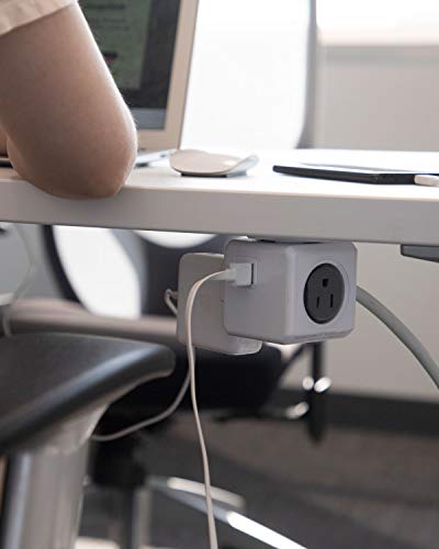 Allocacoc PowerCube Extended 4 Outlets 2USB, 5ft Power Strip Surge Protector 1875W 15A 125V 14AWG, No Blockage, Mounting Dock, Heavy Duty Travel Home Office Dorm Cruise Compact Space Saving, ETL - color: Grey