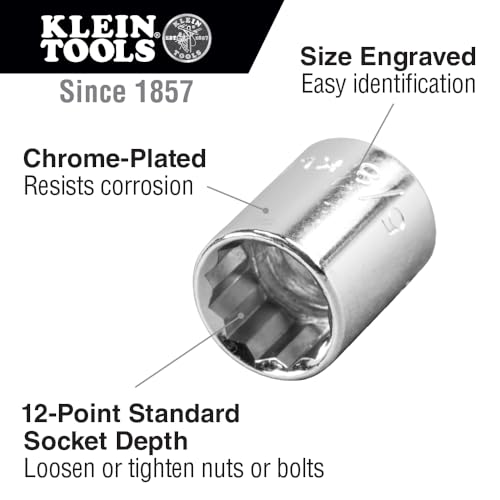 Klein Tools 65510 1/2-Inch Drive Socket Wrench Set with 12-Point SAE and Spark Plug Sockets, Ratchet and Extension, Case Included, 12-Piece - size: 1/2-Inch, style: 12-Piece