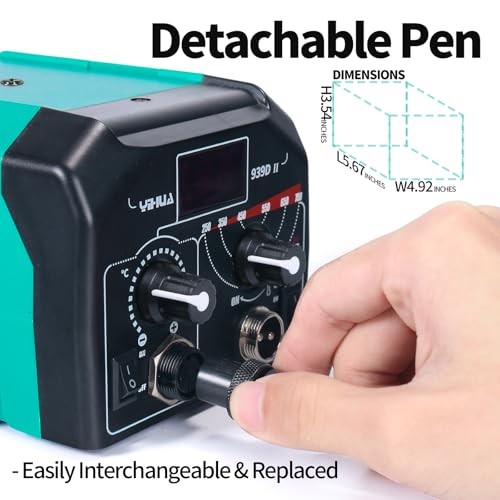 YIHUA 939D-II Pyrography Pen Wood Burning Kit Station 2-in-1 Solid-Point 200~480°C (with Temp Display)/Wire-Nib 250~750°C with 20 Nibs, Solid Points, 1 Stable Pen Holder, 2 Scrap Wood (Green) - color: Green