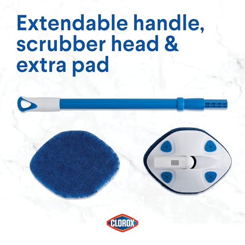 Clorox Extendable Tub & Tile Scrubber with Polyurethane Head – Heavy Duty Bathroom Cleaning Brush with Bonus Refill, Pivoting Head, Replaceable Pad, Works with Clorox Wipes - size: 1 Count (Pack of 1)