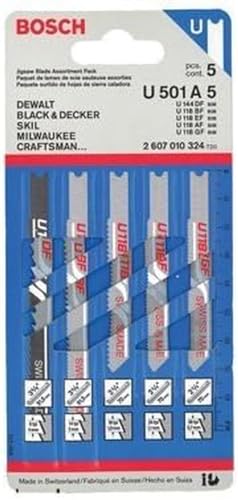 Bosch U501A5 5-Piece Assortment U-shank Jig Saw Blade Set Optimized for Metal