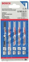 Bosch U501A5 5-Piece Assortment U-shank Jig Saw Blade Set Optimized for Metal