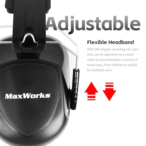 MaxWorks Safety Ear Muffs NRR 26dB Noise Reduction Hearing Protection Foldable and Adjustable Ear Defenders for Construction Shooting and Loud Environments (51073)