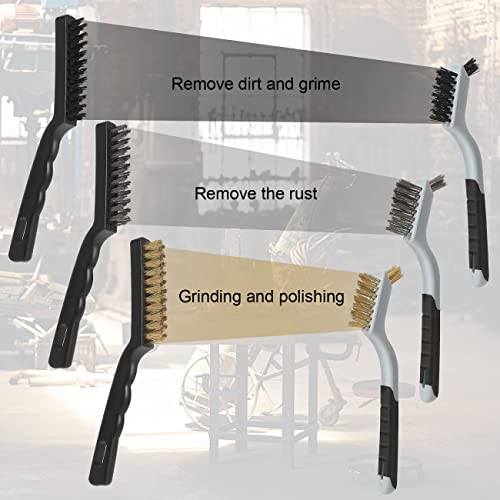 VASTOOLS Wire Brushes Cleaning Set 6Pc, 9" and 7", Wire Brushes for Cleaning Welding Slag, Rust and Dust. Includes Brass, Nylon, Stainless Steel Brushes with Strong Handle - size: 7" 9"