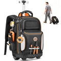 16" Rolling Tool Backpack with Wheels, 75 Pockets Electrician Tool Bag for Construction HVAC, 1680D Waterproof, Molded Base & Combination Lock - color: Black