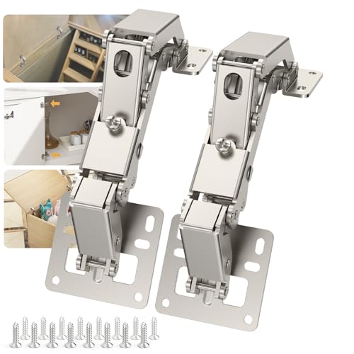 Furniware 2 Pair 170 Degree Frameless Soft Close Cabinet Hinges, Heavy Duty Hidden Hydraulic Lazy Susan Hinges Concealed for Corner Cabinet, Crawlspace Trap Door, Wardrobe(No Cup Grooving) - size: 170 Degree