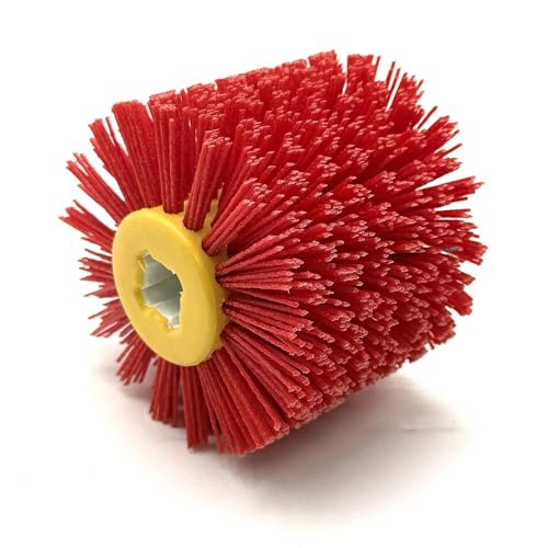 Signi Abrasive Nylon Drawing Wheel Drum Burnishing Brush for Wood polishing 1 Pack (60 Grrit, Red Color Nylon) - size: 60 Grit, Red