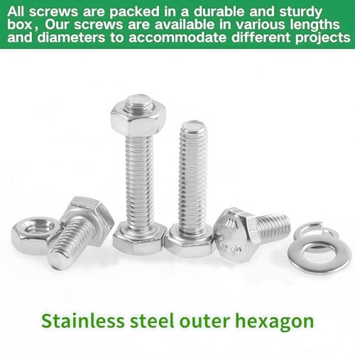 M4 Hex Bolts 425Pcs External Hex Drive Screws Metric Heavy Duty Hexagon Cap Bolts Nuts Flat Lock Washers M4x8/10/12/16/20/25/30/35mm 304 Stainless Steel Fully Thread Machine Bolt - size: M4