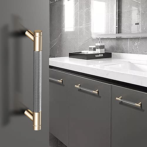 12 Pack 3 3/4 Inch 96 mm Knurled Cabinet Handles Cabinet Pulls Aluminum Handles Pulls Gold and Grey Oxidation Finish with Diamond Pattern 5" Length (3.75" Hole Center) - color: Gold and Grey, size: 3 3/4 Inch