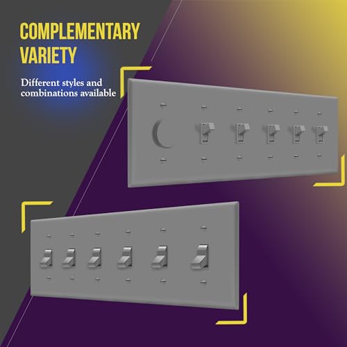 ENERLITES Six Gang Light Switch Wall Plate, Toggle Switch Plate, 6-Gang Standard Size 4.50" x 11.81", Unbreakable Polycarbonate Thermoplastic, 8816-GY, Gray - color: Gray, size: Standard Size