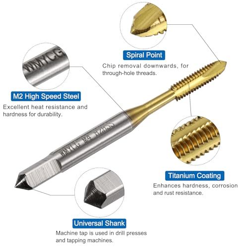 uxcell Metric Tap & Drill Bit Set, 2pcs M4 x 0.7 Spiral Point Thread Taps and 2pcs 3.3mm Twist Drill Bits, Titanium Coated HSS6542 Screw Tapping Threading Tools - size: M4 x 0.7 + 3.3mm