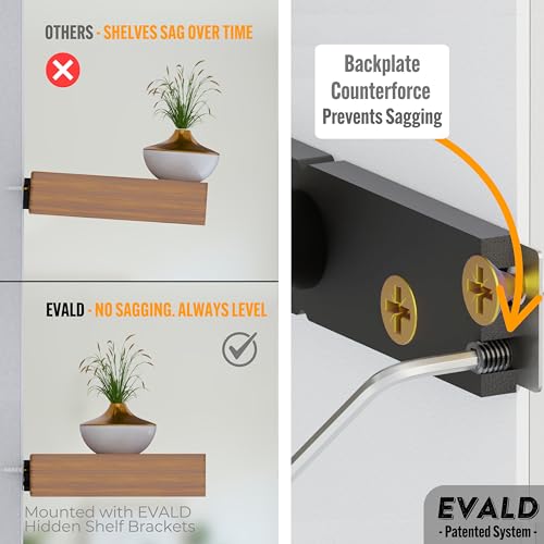 EVALD LevelMate™ Titan-Mount 4 Inch Floating Shelf Brackets, Heavy Duty Hidden Shelf Brackets for Floating Shelves, Black Carbon Steel Shelf Supports with Screws & Anchors (6 Pack) - size: 4 Inch, style: 6 Pack Titan-mount