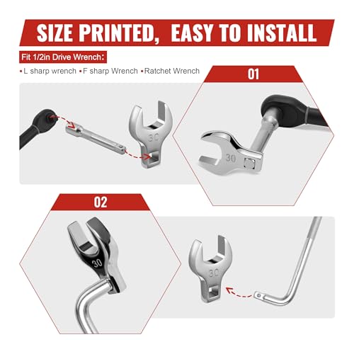 1/2'' Full Polish Drive Jumbo Crowfoot Wrench, Open End Wrench, Metric, 30mm, CR-V Steel, Tools for Mechanics Maintenance or Repairs, Access Fasteners in Tight Spaces Work Hard-To-Reach Areas - size: METRIC-30mm