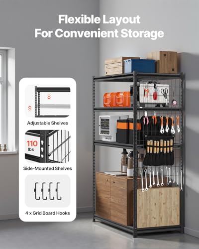 VEVOR Storage Shelving Unit, 5-Tier Adjustable, 2000 lbs Capacity, Heavy Duty Garage Shelves Metal Organizer Wire Rack, Black, 48" L x 24" W x 72" H for Kitchen Pantry Basement Bathroom Laundry Closet - color: Black, size: 48" L x 24" W x 72" H