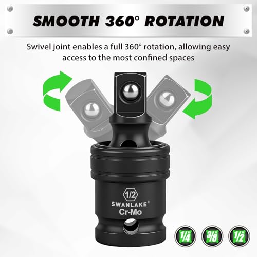 7-Piece Impact Swivel Socket Adapter Set, 1/4" 3/8" 1/2" Drive Universal Joint Socket Set CR-MO Steel, Wobble Joint Sockets Reducer with Magnetic Aluminum Sockets Rail - style: 7-Piece Socket Adapter