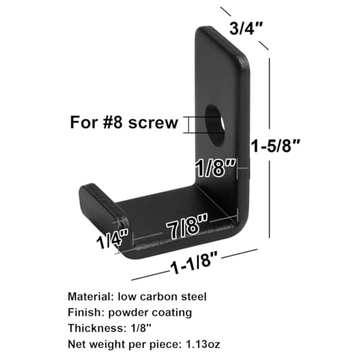 10 Pack Mini Black Steel Utility J Hook, Wall Mount Bracket, 7/8" Inside - size: 7/8"