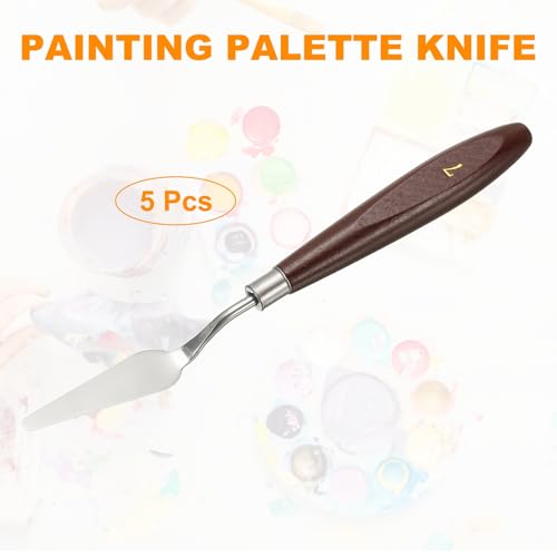 HARFINGTON 5pcs Palette Knife Painting Tool 2.2 x 0.59 Stainless Steel Art Spatula Pallet Knives Scrapers Tools with Beech Wood Handle for Acrylic Oil Canvas Mixing Spreading, Red/Silver - size: 2.2" x 0.59"