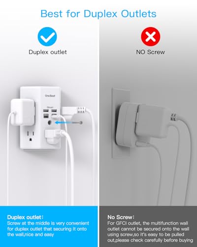 One Beat Surge Protector Wall Outlet Extender,3-Sided Outlet Splitter 1680J - color: White, size: 15.5w,1pcs