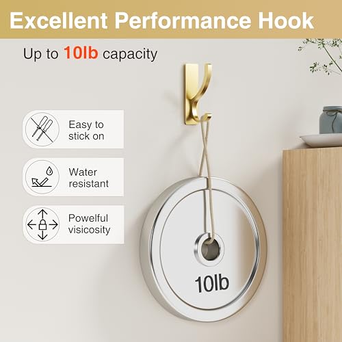 pickpiff Adhesive Wall Hooks for Coat/Towel, Hold 13LB, Gold 6 Pack - color: Gold, size: 6 Pack