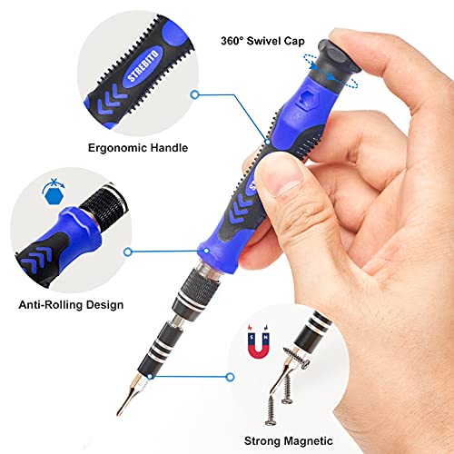 STREBITO Precision Magnetic Screwdriver Set 124-Piece Electronics Tool Kit | 101 Precision Bits, Electronics Screwdriver Set for Computer, Laptop, Cell Phone, PC, MacBook, iPhone, PS4, PS5, Xbox Repair - color: Blue