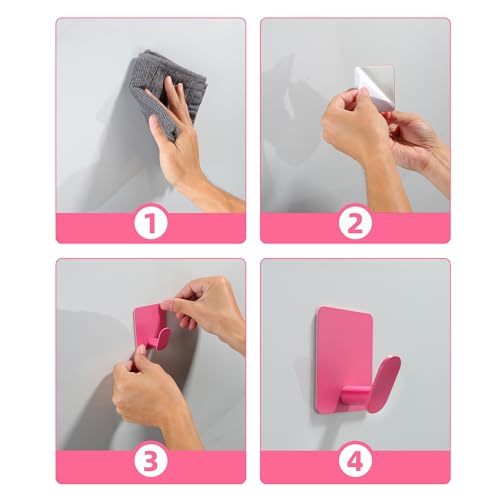 DELITON 4 Pack Hooks for Wall - Cute Kids Wall Hook Adhesive Coat Robe Towel Hooks for Bathrooms Kitchen Heavy Duty Stainless Steel, Pink - color: Pink