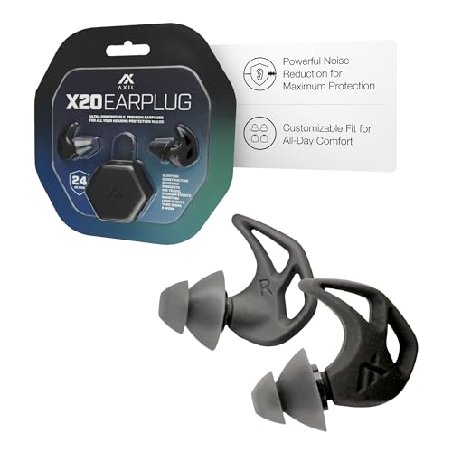 AXIL X20 Noise Reduction Ear Plugs, 24dB Hearing Protection, Black - color: Black