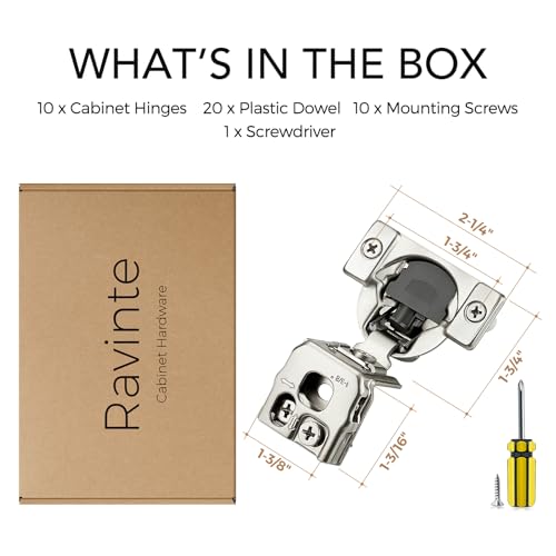 Ravinte 1-3/8 Inch Overlay Soft Close Hinge Kitchen Cabinet Hinges 10 Pack - size: 1-3/8 inch Overlay