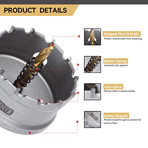 7/8" (22mm) Tungsten Carbide Tipped Hole Saw with 2Pcs Titanium-Plated Pilot Drill Bits for Hard Metal,Stainless Steel,Iron,Aluminum Alloy,Wood and Plastic - size: 22mm | 7/8"