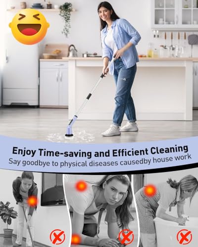 Electric Spin Scrubber for Bathroom, Shower Scrubber with Long Handle - color: Purple, size: 3 Brush Heads