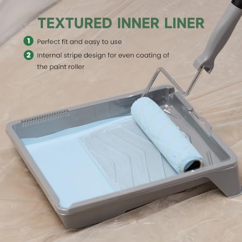VOOMEY 13PCS 9 Inch Paint Roller Refill Pack, Microfiber Covers & Liners | Includes 3 Microfiber Roller Covers and 10 Tray Liners for Easy Cleanup and House Painting Projects - style: 10 pcs paint tray liners&3 paint roller