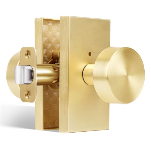 Brushed Gold Door Knobs Brass Privacy Door Knobs Interior with Lock - color: Brushed Gold