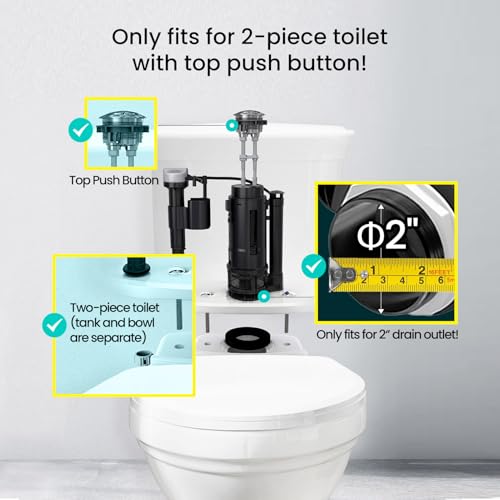 R&T 2-Inch Dual Flush Valve with Top Push Button Toilet Repair Kit Inside Tank dual flush valve replacement kit for 2-piece Toilet A2423 - color: 2 Inch Drain Outlet