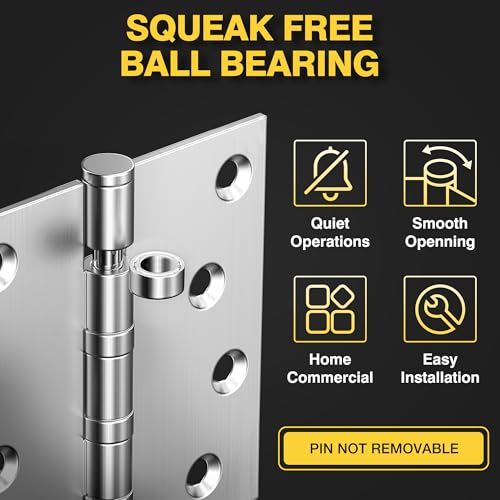 KOLET Ball Bearing Door Hinges, 4 x 4 Inches, Brushed Nickel, 6 Pack - color: Silver, size: 6 Pack