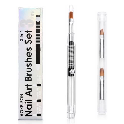 Nail Art Brushes Set, 3-in-1 Clean Up Brushes with Angled/Flat/Round Tips, French Tip Brush, Gel Polish Liner Brush, Nail Art Tools for Design Painting DIY