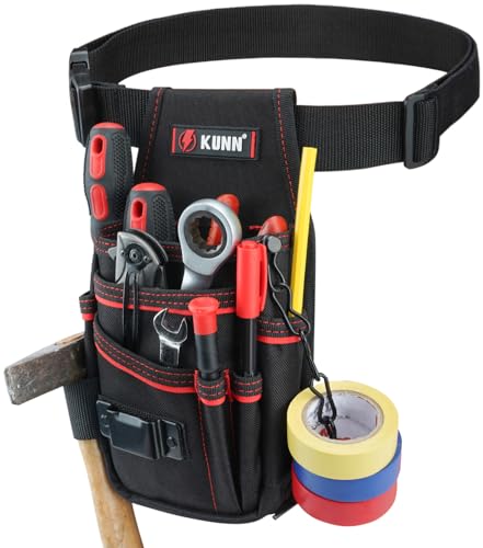 KUNN Electrician Tool Pouch with Belt Clip - 7-Pocket Lightweight Small Tool Belt Pouches for Carpenters, Technicians, HVAC - Heavy Duty Multi-Pocket Organizer for Construction, Maintenance, DIY Tools - color: Red