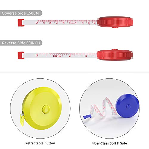 DiCUNO 3-Pack Soft Retractable Measuring Tape, 60-Inch 1.5 Meter, 3 Colors - color: 3 Colors (Red/Blue/Yellow)