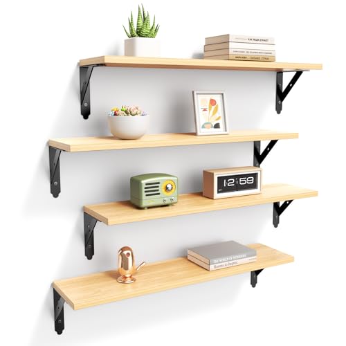 ROMGUAR CRAFT Wood Wall Floating Shelves Set of 4, 23.6" x 6" - Natural - color: Natural, size: 23.6" x 6"
