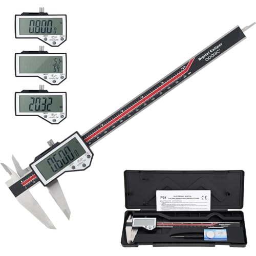 Digital Caliper, 8" Caliper Measuring Tool Extreme Accuracy Waterproof Electronic Vernier Caliper Industrial Stainless Steel Digital, Durable Measuring Tool with Large LCD Screen - color: Red Stainless Steel, size: 8"