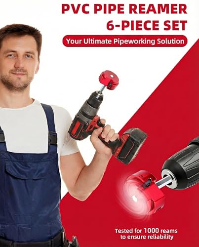 ERAYCO 6-Piece PVC Pipe Reamer Kit-Professional Aluminum Socket Saver Kit (3/4", 1", 1-1/2", 2", 3"4”) with Rotatable Carbide Inserts-Hex Shaft Fitting Saver for Schedule 40, CPVC & ABS Plumbing - size: 3/4+1+1.5+2+3+4 Inch
