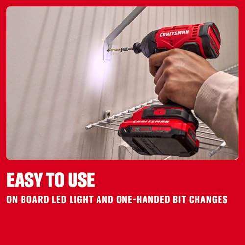 CRAFTSMAN Cordless 1/4 Impact Driver with 2 Ah Lithium Ion Battery, Charger and PH2 Screwdriving Bit, LED Light, High Torque, Variable Speed, 2900 RPM (CMCF801D1) - style: NEW 20V MAX Impact Driver Kit