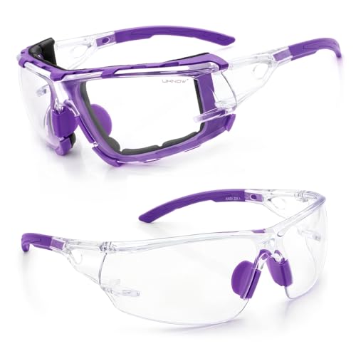UKNOW Safety Glasses - Anti Fog Wraparound Lenses - Removable Foam Gasket - ANSI Z87.1 Protective Eyewear - Impact Resistant - color: Purple